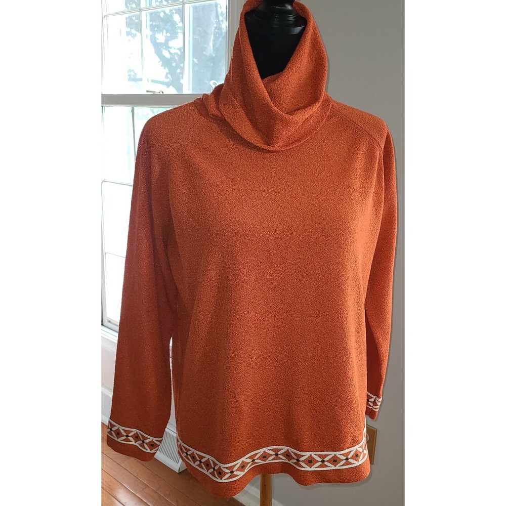 Vtg 70s Talbott Traveler Cowl Neck Pullover Sweater Burnt‎ Orange Spice Trim XL